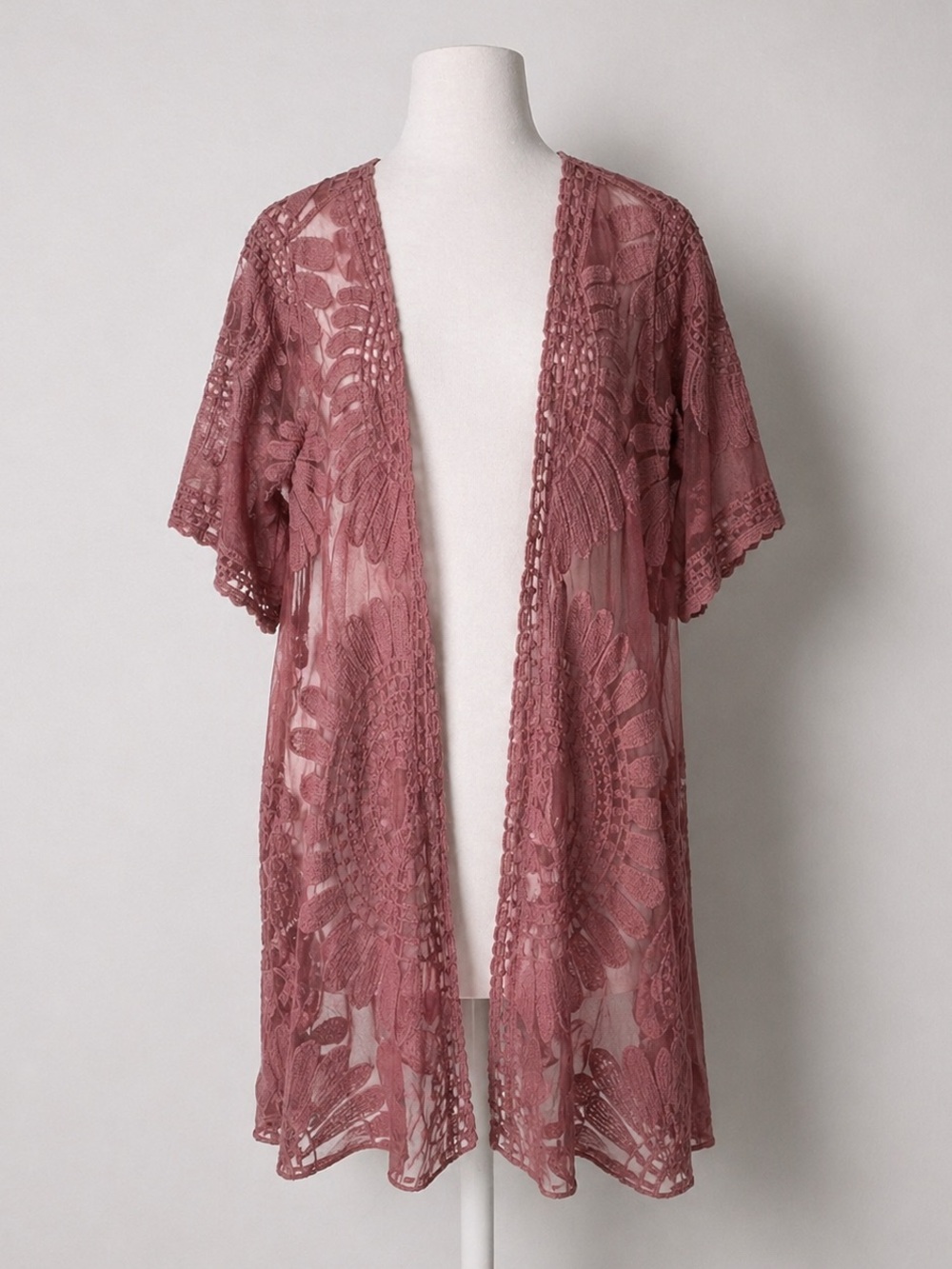 Rebellion Again Kimono Duster Sz Small Lace Boho Dusty Rose Long Fairy Romantic